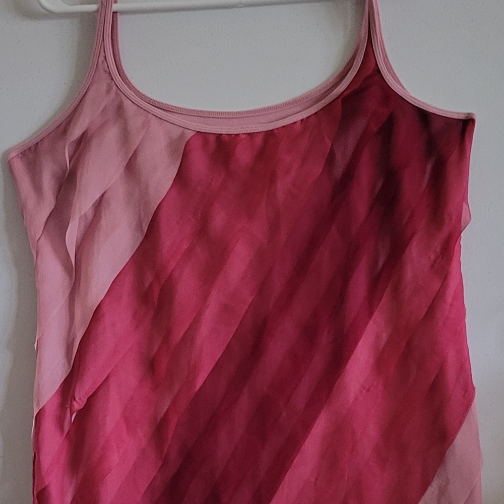 New York & Company Pink Ombre Chiffon Layered Tank Top, Size L
